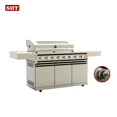 Ready to Assemble Stainless Steel Island 8 Burners Gas Grill in Outdoor Kitchen