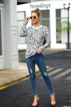 Hot Sale Leopard Print Women's Long-sleeved T-shirt