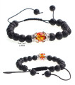 Manik-manik Batu Lava Amber Crown Charm Woven Bracelet