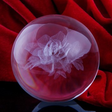 transparent 3d laser engraved rose flower custom crystal ball