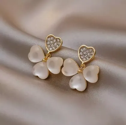 Silver Needle Geometric Opal Diamond Stud Earrings