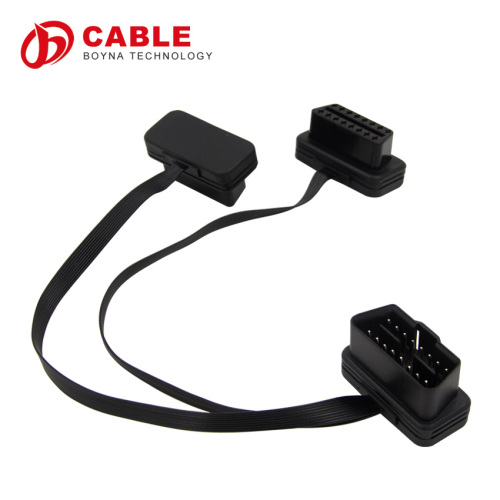 Flat+Thin As Noodle OBDII OBD-II OBD 2 OBD2 16 Pin ELM327 Male To dual Female Y Splitter Elbow Extension Cable