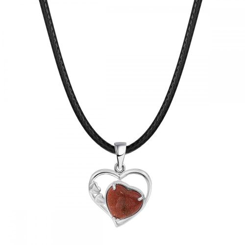 Red Goldstone Love Heart Birthstone Pendant Gemstone Necklaces for Women