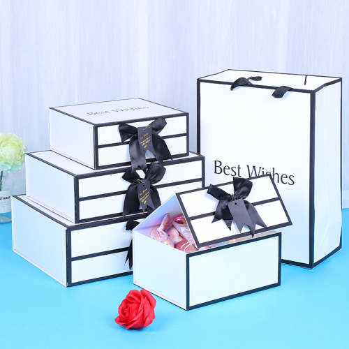 White and Black Magnetic Lid Box with Ribbon