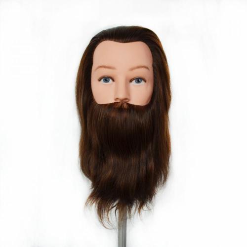 100% BROWN COLOR NATURAL HAIR MALE WITH BEARD BABBER TRAINING MANNEQUIN HEAD