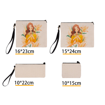 Subbank Wholesale Custom Printed Linen Sublimation Makeup Bags with Zipper
