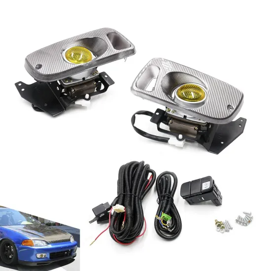 Yellow Lens Bumper Fog Lamp Replacement Kit for Honda Civic Models 92-95, Including 2/3D EG D15/D16 1.5/1.6 Liter Engines - Left and Right Side Fog Lights and Driving Lamps