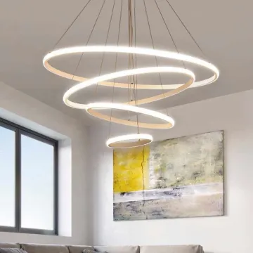 Home Decorative Modern Living Room Hotel Circle Hanging Pendant Light New Design 3 Ring Acrylic Gold Luxury Round Led Chandelier