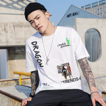 Fashion Men's casual white printed  T-shirt