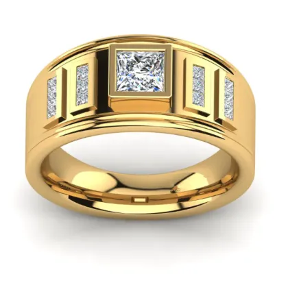 Floral Jewelry 18K Princess Cut Men's Ring