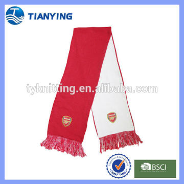 red and white 100% acrylic football fan knitted scarf