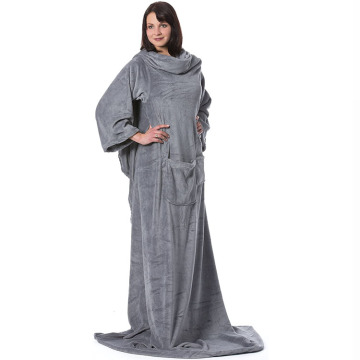 wearable fleece TV blanket with sleeves&foot pocket