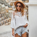 Womens V Neck Crochet Lace Tops