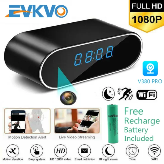 EVKVO 1080P HD Clock Camera WIFI Control Concealed IR Night View Alarm Camcorder PK Z10 Digital Clock Video Camera Mini DV DVR