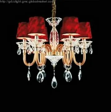 Red chandelier with glass arms