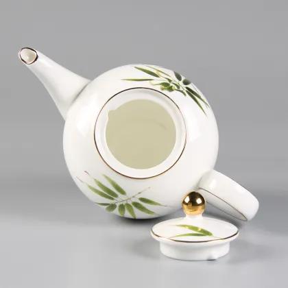 Oriental Green Bamboo Decal Porcelain Coffee & Tea Cup Set - 15pcs Dinnerware