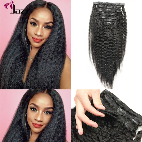 Brazilian Coarse Yaki Straight Clip in Hair Extensions Virgin Kinky Straight Natural Black Color Hair Extensions for Black Women