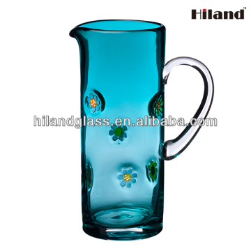 Hot sale promotional hand blown decorative colored glass pitcher