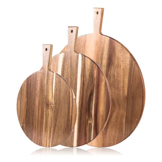 Round Acacia Wood Pizza Board with Handle: Perfect Serving and Cutting Board