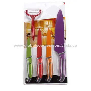 Double-blister Colorful Non-stick Coating Knife Set, 1.8mm 8-inch Chef Knife Thickness