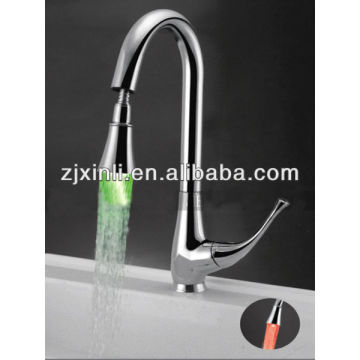 Brass Basin Led Kitchen Mixer, Polish and Chrome Finish, Color Changed by Water Temperature, No Need Batteries