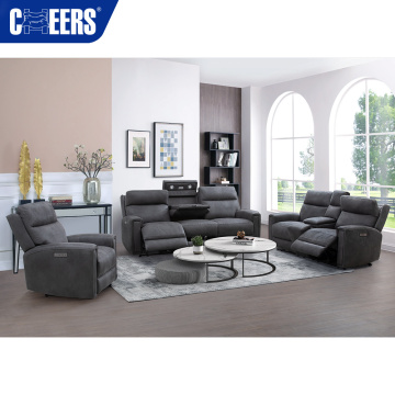 MANWAH CHEERS Black Fabric Power Headrest Reclining Sofa Set: Perfect Addition to Your Living Room