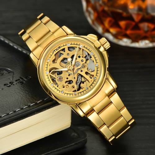 gold automatic skeleton mens watch