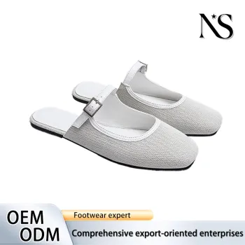 White Herringbone Buckle Mules