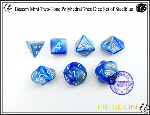 Bescon Mini Two-Tone Polyhedral 7pcs Dice Set of Steelblue-4