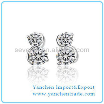 Shiny Letter S Earring Micro Pave Set CZ Diamond Rhodium Plated Brass Earrings