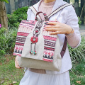 Mochila multifuncional de lino y algodón con estampado de triángulos