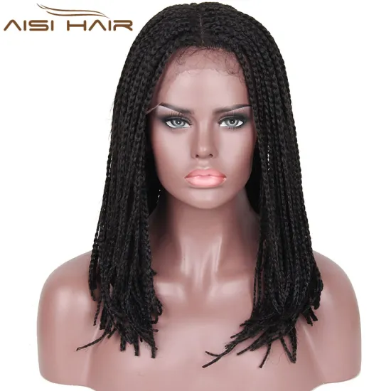 Aisi Hair Wholesale Medium Length Glueless Lace Front Wigs For Black Women Heat Resistant Braid Box Lace Front Three Braids Wigs