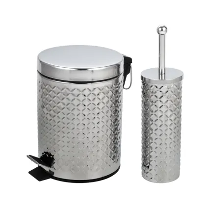 Stainless Steel Pedal Trash Bin with Toilet Brush Set - Bathroom Waste Bin