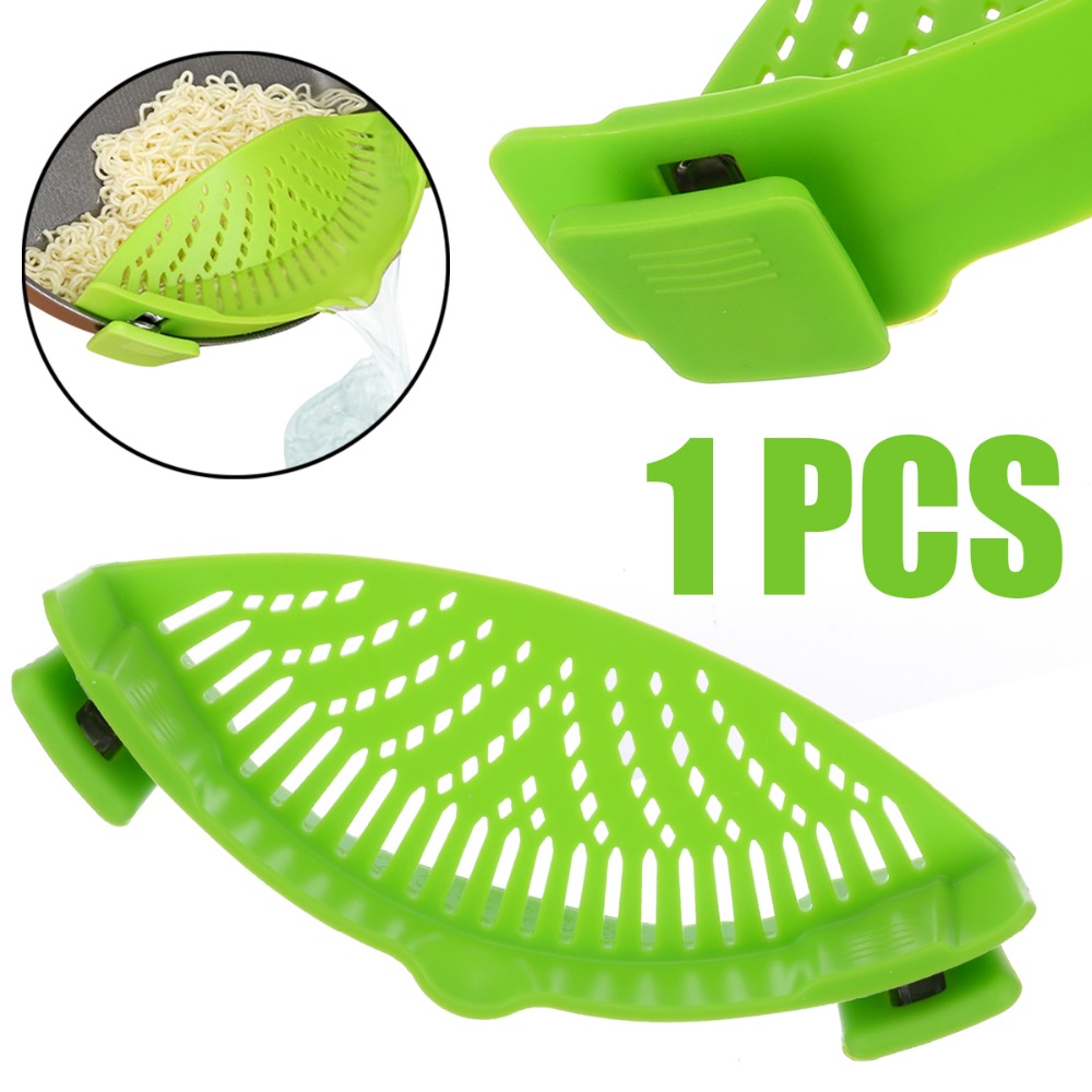 1pcs Green Silicone Pot Pan Bowl Funnel Strainer Kitchen Rice Washing Colander Kitchen Accessories Cooking Tools