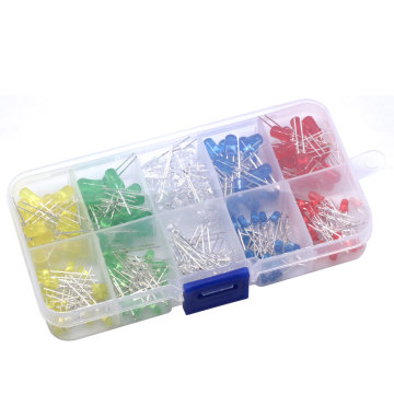 200pcs / lot Kit LED de 3 mm 5 mm avec boîte - Assortiment de couleur mixte (rouge, vert, jaune, bleu, blanc)