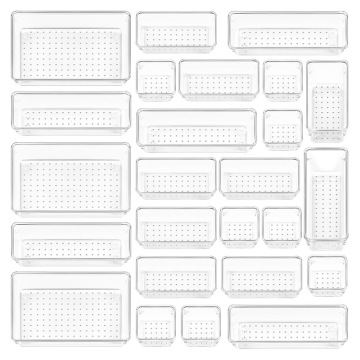 25 PCS Clear Plastic Drawer Organizers - Perfect for Vanity and Kitchen Storage