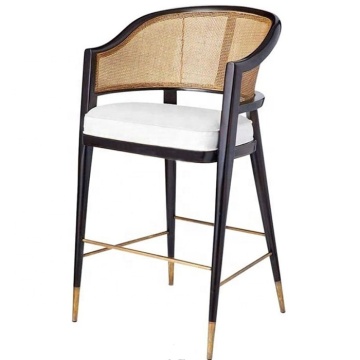 China Supplier Nordic Modern Restaurant Cafe Wooden Rattan High Bar Chair with Armrest