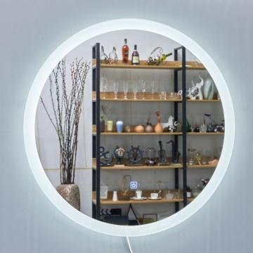 Customized 600mm Round Wall-Mounted LED Colored Light Defog Smart Bathroom Mirror with Time Display