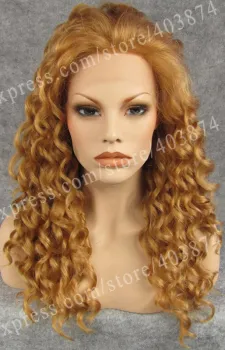 Honey Blonde Synthetic Lace Wigs Kinky Curly Heat Resistant lace front Hair