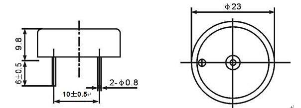 23x10mm Piezoelectric Trasducer Buzzer 1-30V 4mA 80dB