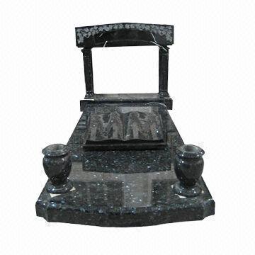 Hand Carved Black Classical Stone Tombstones with Decorative Flowers Headstones