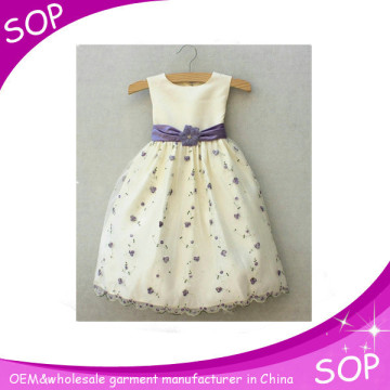 Baby cotton frocks designs chiffon flower belt printing dresses