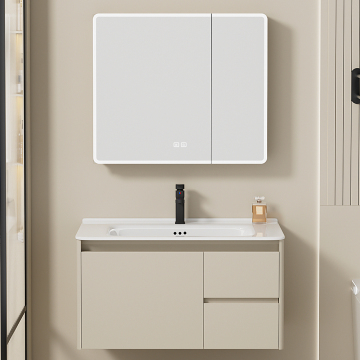 Modern Grey Floating Bathroom Vanity with LED Mirror