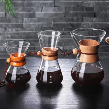 400-800ml Glass Coffee Pot with Heat Resistant Wooden Handle Pour Over Coffee Maker Espresso Coffe Drip Kettle Barista Tools