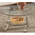 Modern Double Layer Coffee Table with Glass Top