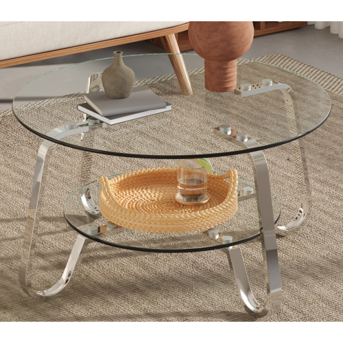 Double Round Coffee Table Modern Double Layer Coffee Table with Glass Top Manufactory