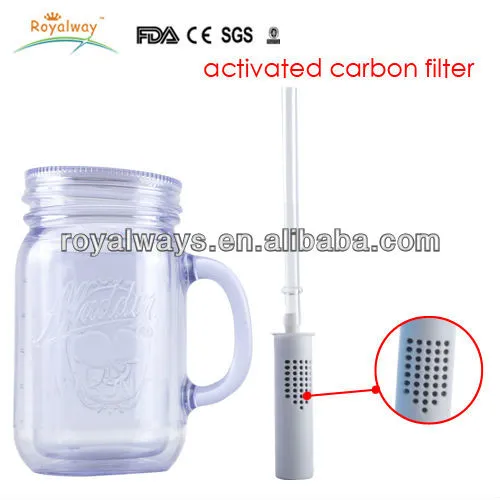 Plastic 18oz Mason Jar with filter