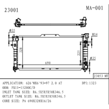 Radiateur pour Mazda 626`mx6` 2.0 Numéro OEM FS11-15200C