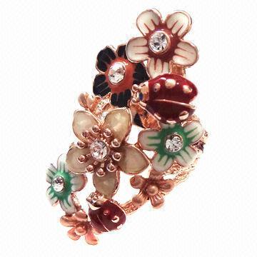 Hot sale rose golden plated flower enamel ring, OEM/ODM orders are welcome