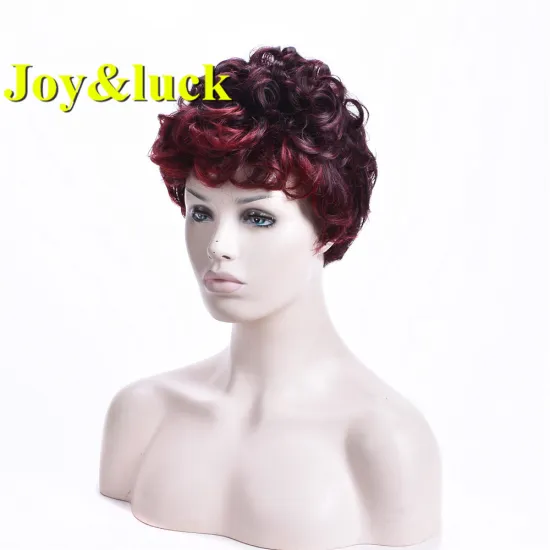 Wholesale Wigs for Women African Ladies Hair Cosplay Hair Ombre Burgundy Pixie Cut Wigs Natural Curly Short Synthetic Hair Wigs